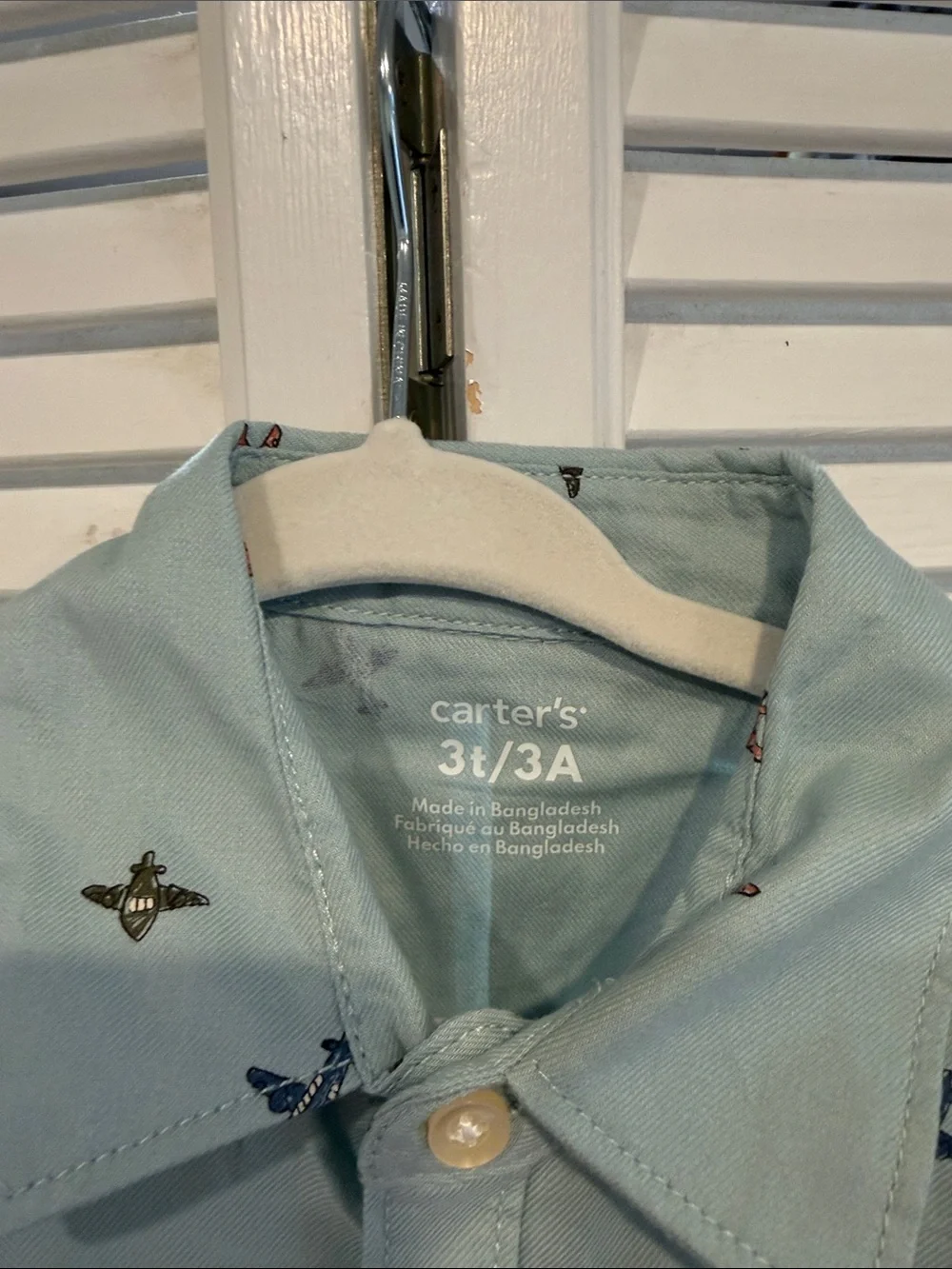 NWT Carter's Boys 3T Light Blue Button-Down Shirt with Airplane Print
